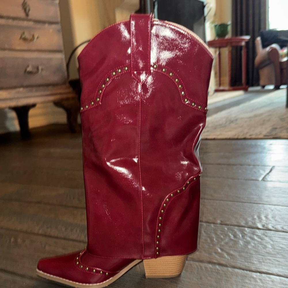 Amazon Red Studded Western Heeled Boots - Picture 2 of 4
